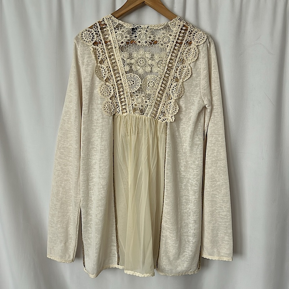BKE Boutique Boho Cream Crocheted Long Sleeve Tunic Shirt Top **Sz L** 🌸🌸 - Picture 2 of 5